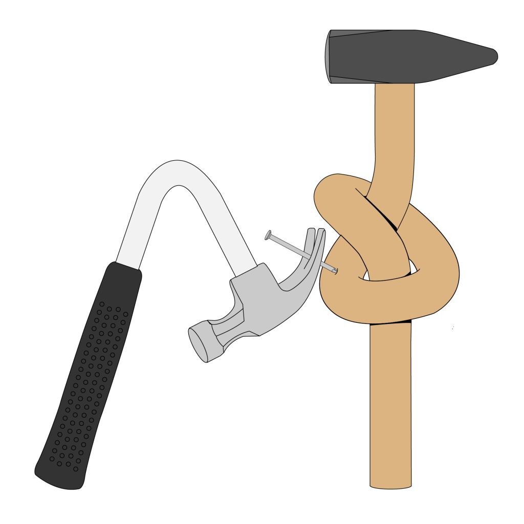 twee hamers helpen elkaar verwijderen spijker 